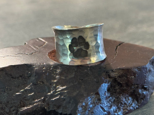 Hammered stainless steel chunky ring with pet paw print