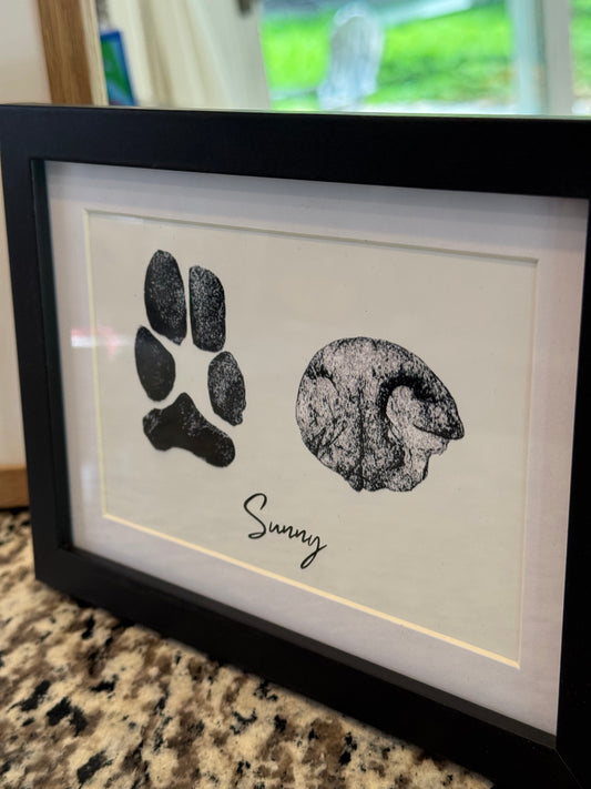 Framed paw and nose print personalized with the name Sunny